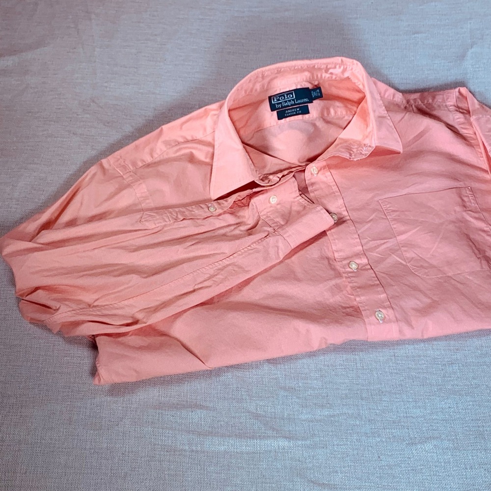 Polo Ralph Lauren Andrew Classic Fit Mens Coral Button Up‎ Shirt Size 17 34/35